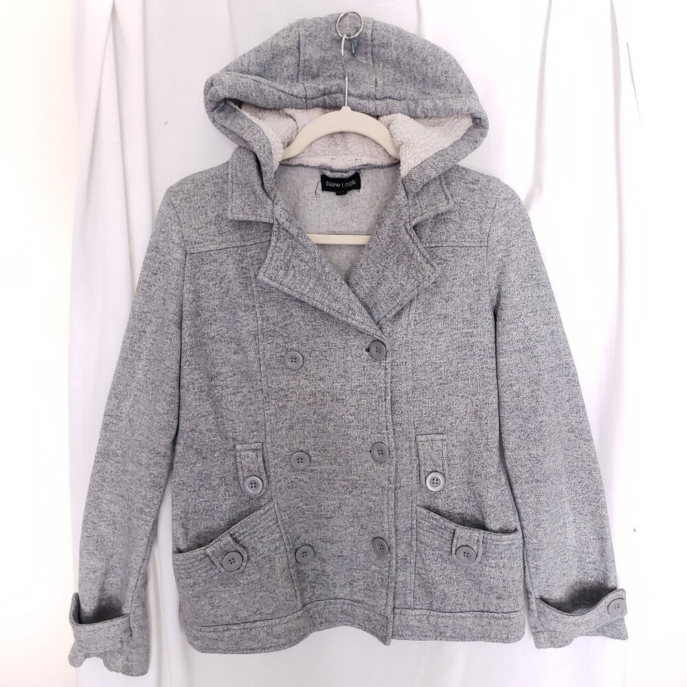 New Look Grey Cute Long Sleeve Button Hoodie Sweater w/ Pocket Size M